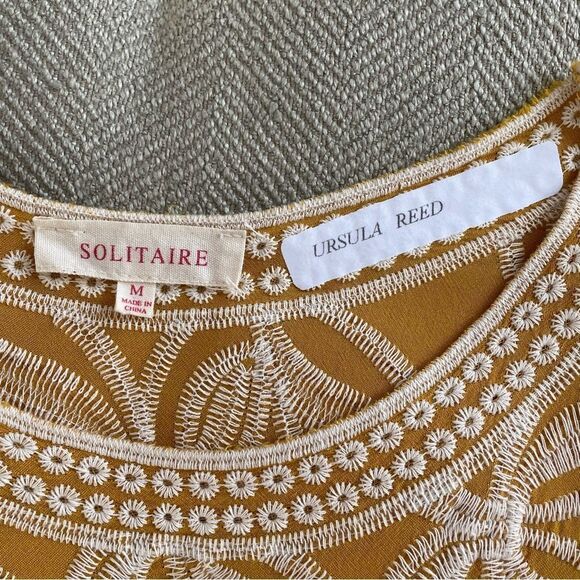 Solitaire Mustard Yellow Embroidered Tunic Southwestern Prairie Top S M - Picture 8 of 8